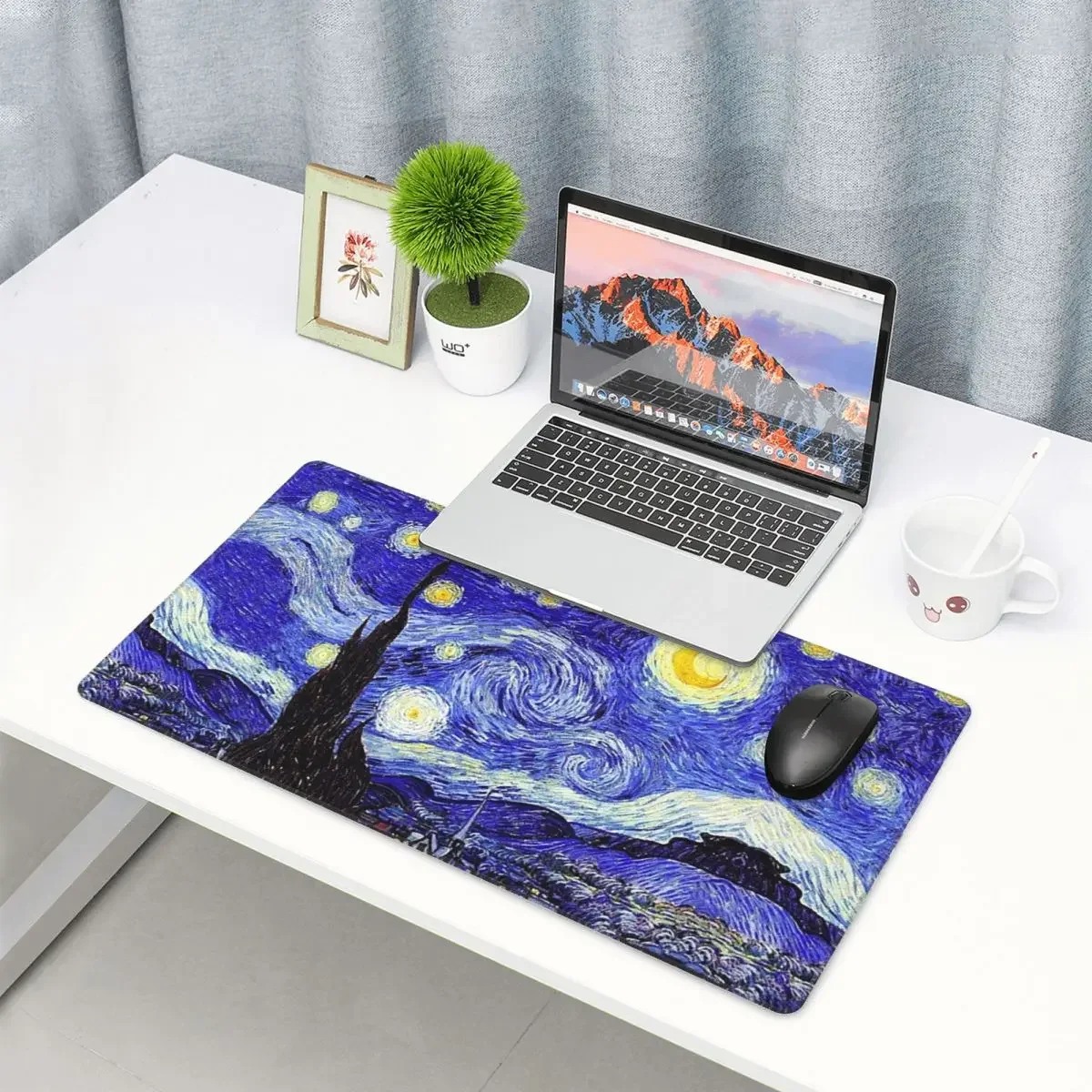 Large Mouse Pad A Starry Night Van Gogh Mountain Inspiration Gamer PC Laptop Mats Keyboard Carpet Accessories Desk Mat