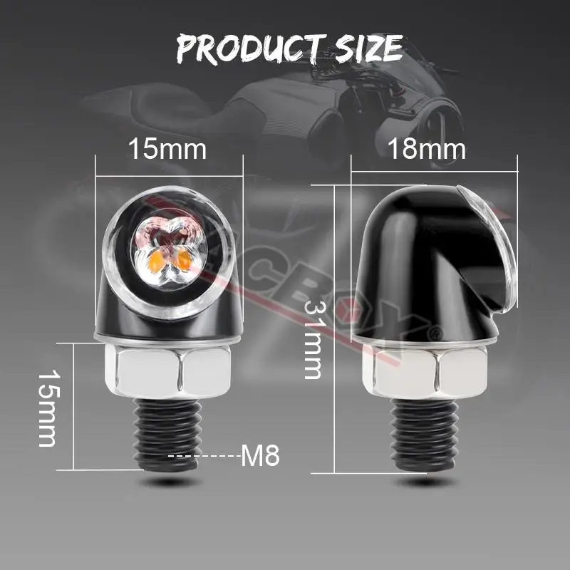 Mini LED Motorcycle Turn Signal CNC Amber Side Marker Lamp Clear Lens 12V for Custom Street Motorbike Chopper Cruiser 8mm Light