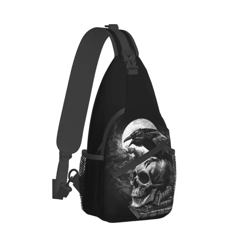 Crow The Skull Sling Crossbody Backpack Men Custom Halloween Gothic Skeleton Shoulder Chest Bag for Travel Hiking Daypack