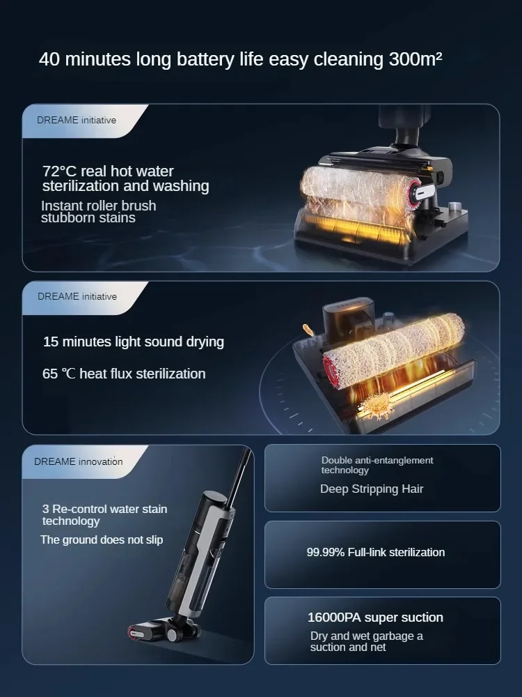 Dreame Hot Water Washing Machine Washing Mopping Vacuum One Sterilization Hot Air Drying Home Appliances 16000pa 100-240V
