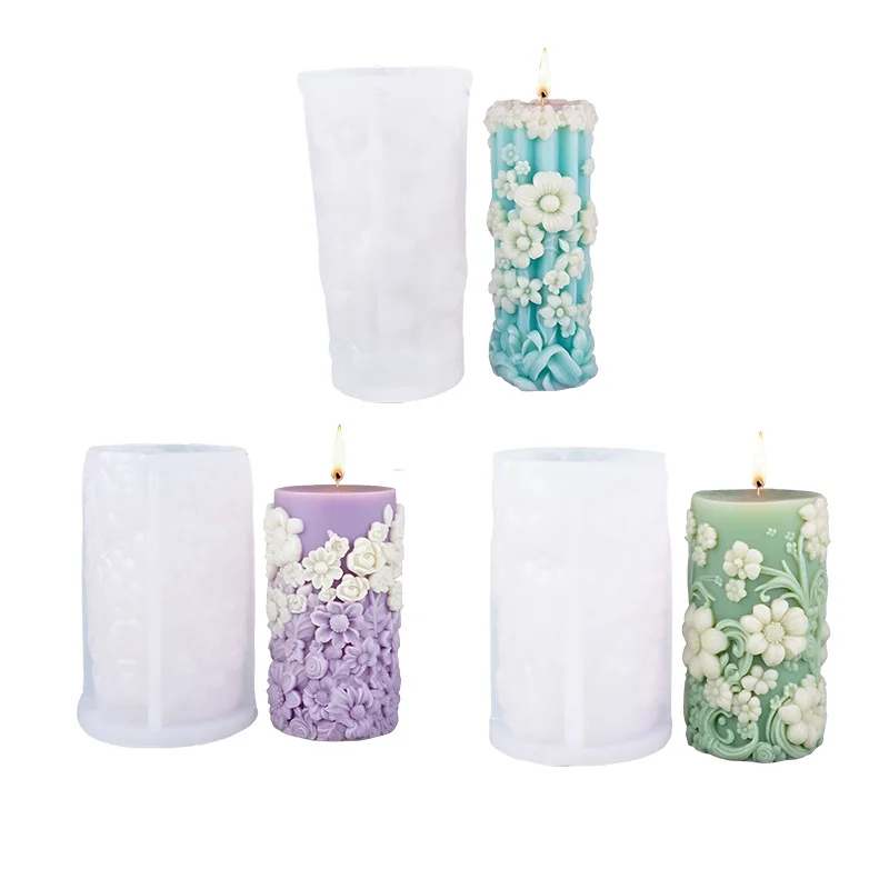 

3pcs Spring Floral Pillar Candle Mold, DIY Flower Column Scented Candle & Home Decor Craft