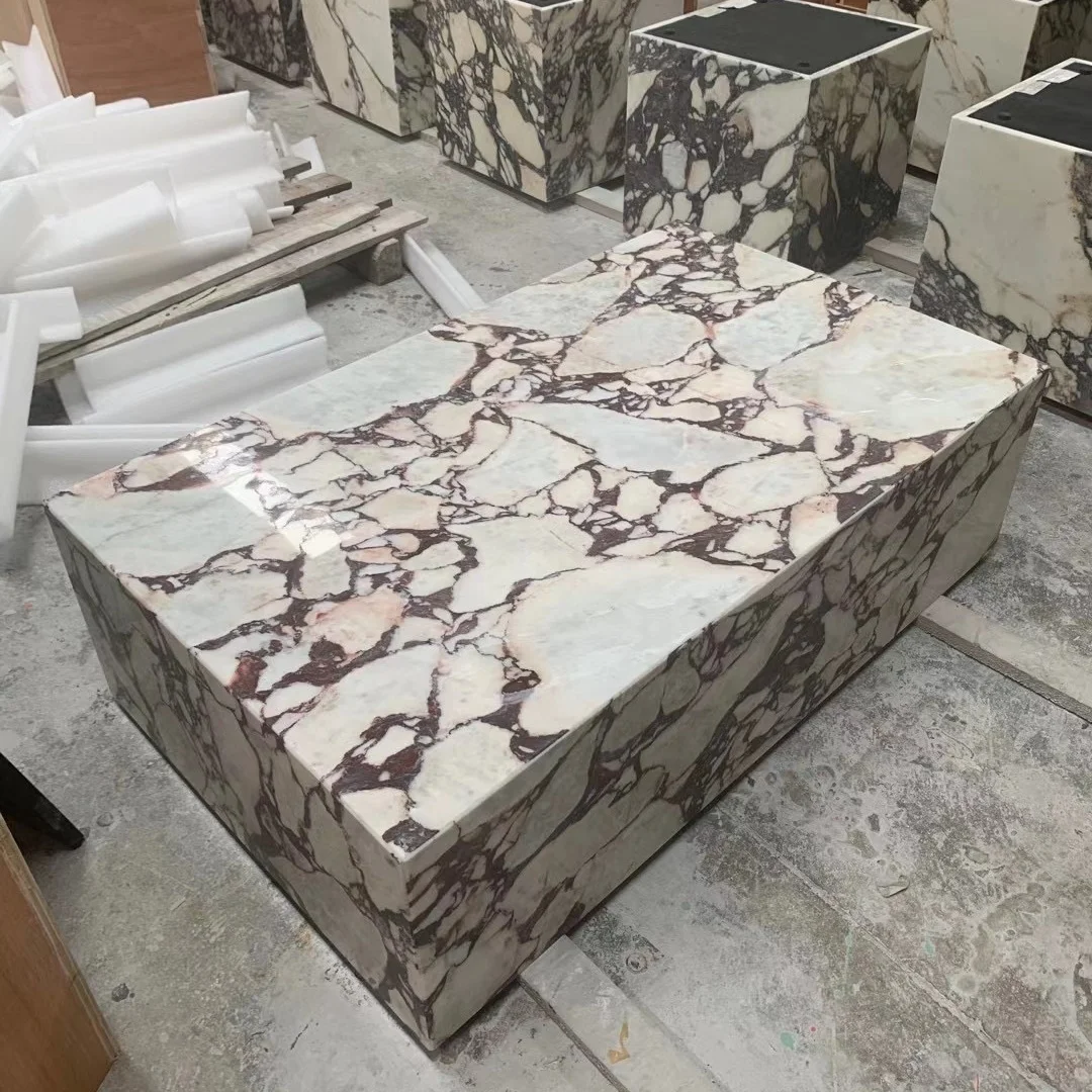 

Customized Nodic Modern Rectangle Shape Living Room Home Decor Low Base Luxury Calacatta Violet Marble Plinth Coffee Table