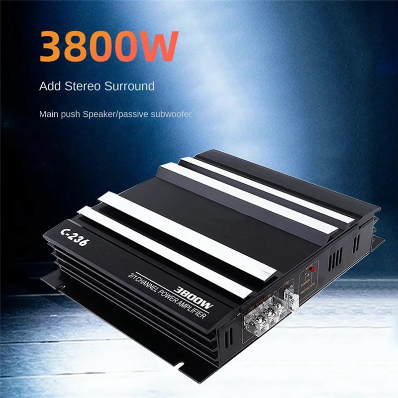 A45U 3800W High Power Car Sound Amplifier 2-Channel Car 12V Amplifier Stereo Car Audio Receiver for Car Audio Modification