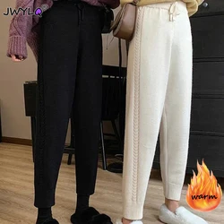 Autumn Winter Loose Drawstring Twist Knitting Pants Women Solid Color Thick Warm Harem Pants Fashion High Waist Streetwear Pants