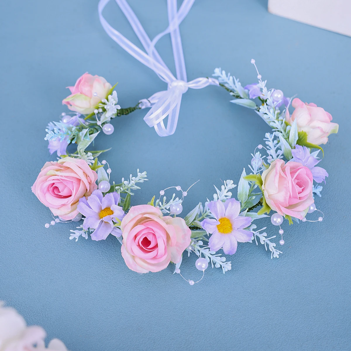 Handmade Flower Wreath Bride Women Bohemia Beach Flower Crown Hair Band Wedding Floral Headband Garland Girl Hair Accessorie image 5