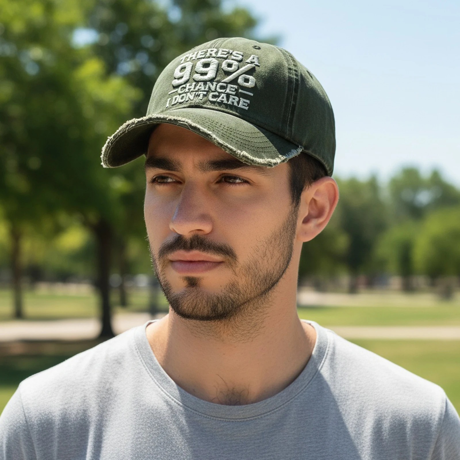 There Is A 99% Chance I Dont Care Adjustable Distressed Denim Hat Funny Embroidery Casual Cap Streetwear for Men Women