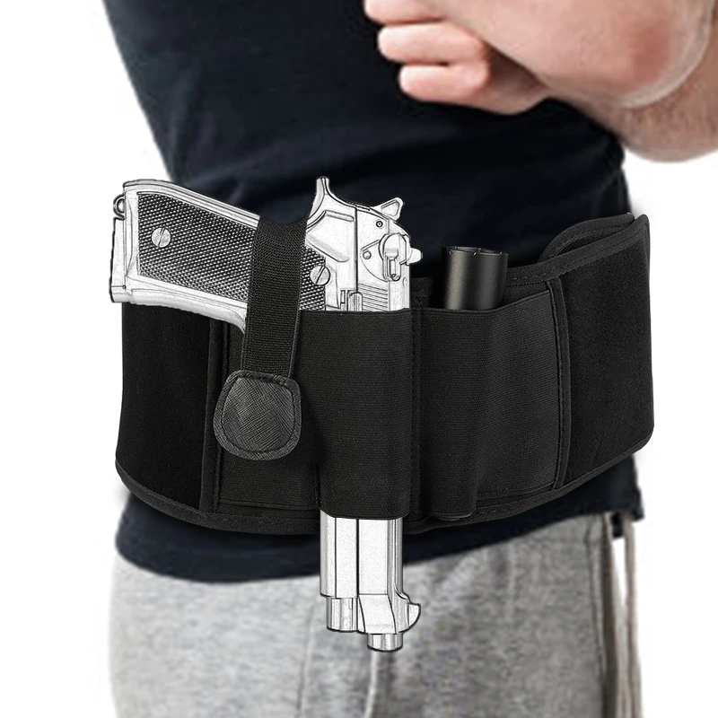 Tactical Concealed Pistol Holster Right-hand Belly Band Gun Carry Case Invisible Elastic Waist Bag Girdle Belt