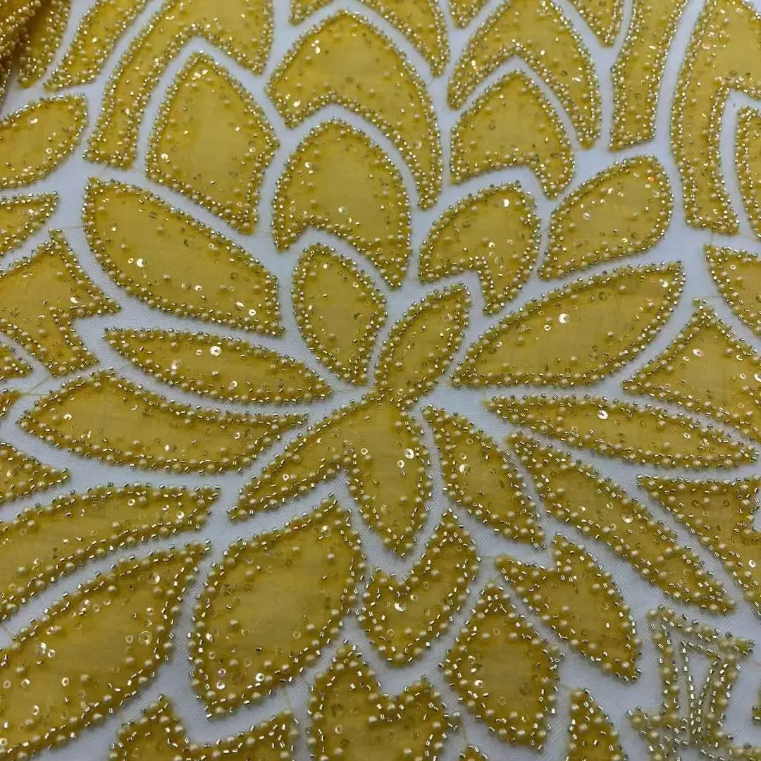 

Hot Sale Luxurious African Groom Lace Sequins Fabric High Quality 2026 Embroidery Beads Tulle Lace For Sewing Wedding Dress