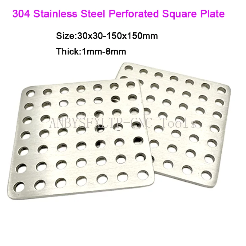Dicke 1–10 mm perforierte quadratische Platte aus Edelstahl 304, Wasserfilter-Siebplatte, Metall-Bodenablauf-Abdeckblech, 30 x 30–150 x 150 mm