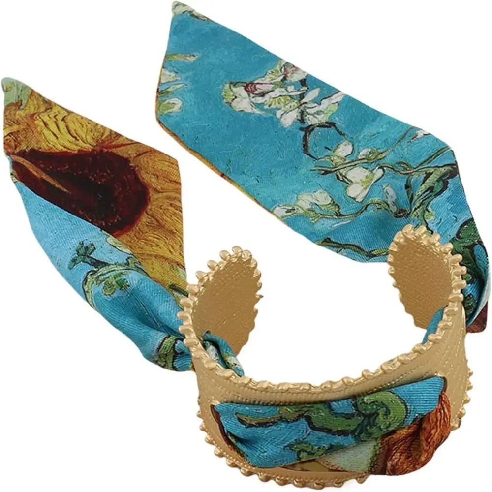 다채로운 실크 스카프 팔찌 빈티지 쥬얼리 액세서리 커프 팔찌 보헤미안 속이 빈 무광택 커프 팔찌