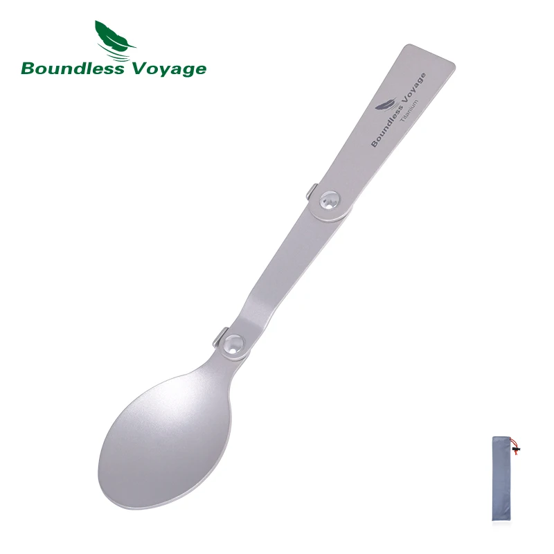 Boundless Voyage Titanium 3-Stage Folding Spoon Lightweight Travel Utensil Portable Foldable Tableware for Camping Picnic