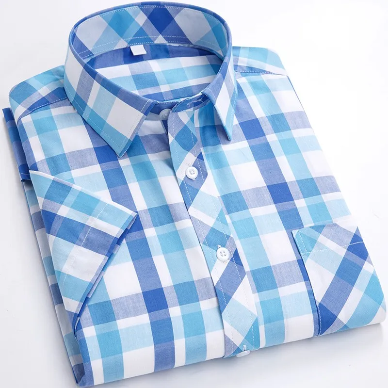 New Fashion Dress Shirts Short Sleeve For Mens Cotton Soft Comfortable Thin Plaid Young Casual Shirt And Blouses Plus Size S-8XL