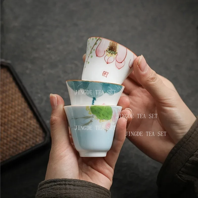 1pc Chinese Jingdezhen Handmade Porcelain Tea Cup Household Hand-painted Flower Teacup Ceramic Master Cup Personal Tea Sets
