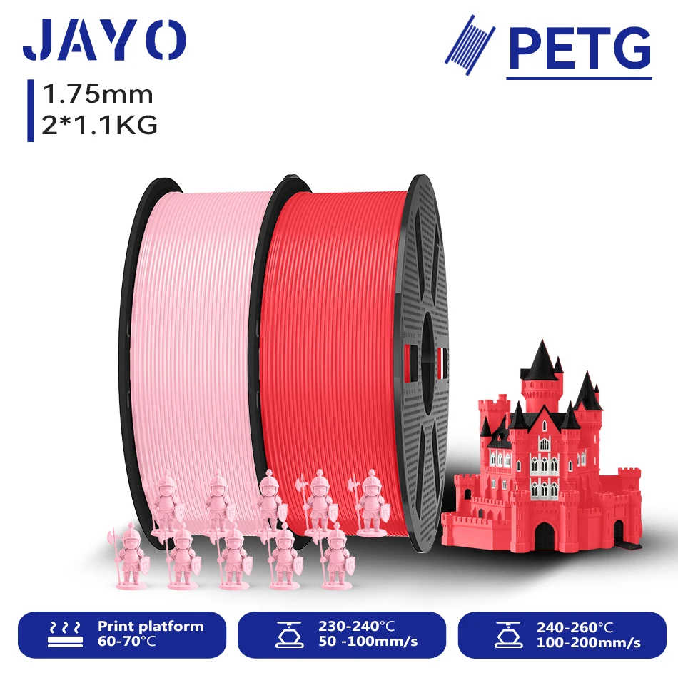 JAYO 2,2KG 3D PETG/PETG Klares Druckerfilament 1,75MM Hochfest Ohne Blasen Sauber Gewickelt für 3D 99% FDM DIY Geschenkmaterial