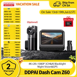 DDPAI Dash Cam Z60 3CH Support Rear and Interior Dash Cam With GPS 5GHz WiFi ADAS NightVISion Dash Camera 24H Parking Monitor