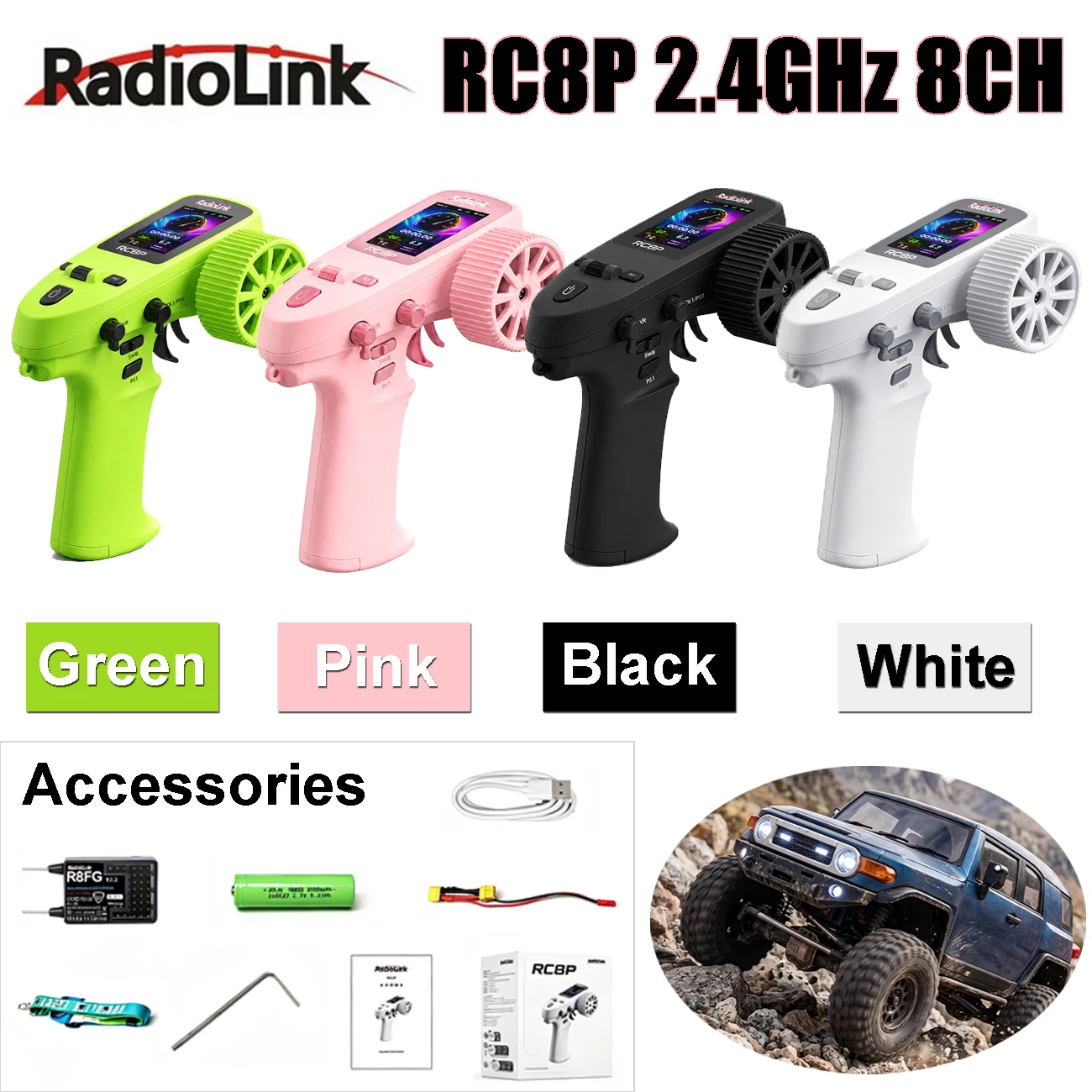 Radiolink RC8P 2.4G 8CH RC Transmitter W/ R8FG Receiver 2.4' Color Screen Voice Broadcast Remote for RC Crawler Car Boat Robot