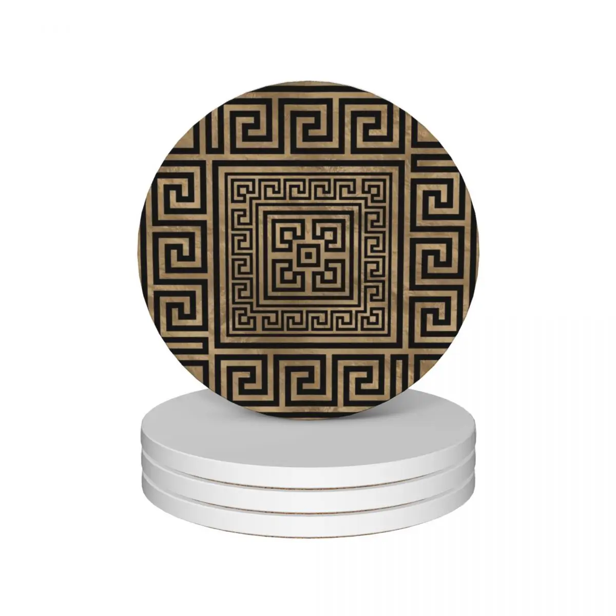 

Greek Key Ornament - Greek Meander -Black on gold Ceramic Coasters (Set of 4) tea cup holder for table bulk ceramic set Coasters