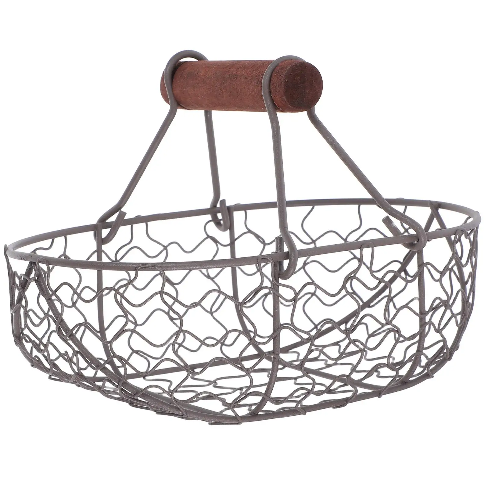 

Retro Storage Basket Black Handle Container Kitchen Wooden Bread Holder Fruit Vase Lightweight Iron Material Storage