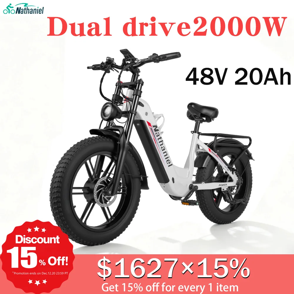 

Nathaniel SYR08 City Commuting E-Bike,Dual Motor 2000W,20x4.0 Integrated Wheel,48V20AH,Speed 50+, Snow/Sand Outdoor cycling