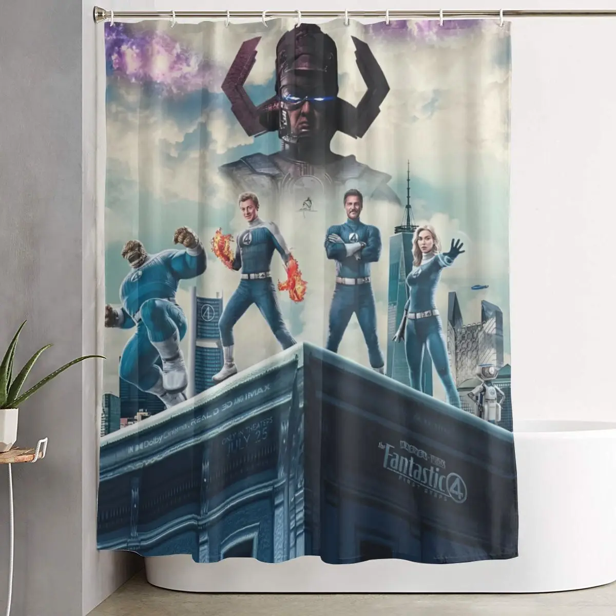 

Фантастическая четверка: первый шаг Декор для ванной комнаты Занавеска для душа 2025 Новый фильм Домашняя ванна Украшения для ванны 60 x 72 дюйма с 12 крючками