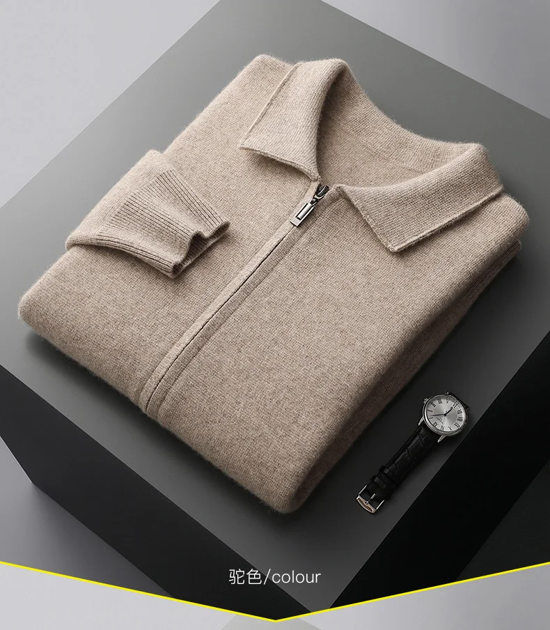 Herren Strickjacke reine Kaschmir jacke Revers Strick pullover mit Reiß verschluss, locker verdickte Langarm Business Casual Herbst Winter – Detail 18