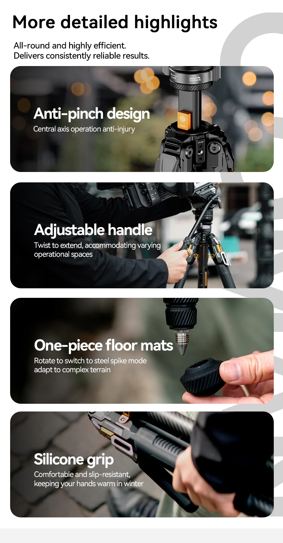 COMAN T1 T1S V5 Reise-Karbonfaser-Stativ mit Ein-Klick-Schnellverschluss und Panorama-Gimbal-Videokopf für DSLR-Kamera Manfrotto DJ – Detail 11