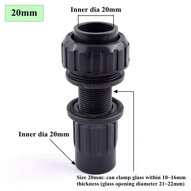 Dark Grey 20~50mm Aquarium Drain Union Joint PVC Pipe Water Inlet Outlet Fittings Overflow Thread Fish Tank Supply Connector