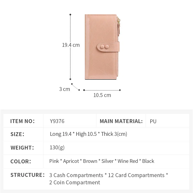 Fashionable2025 Lange Leder Geldbörse für Frauen Große Kapazität Bifold Doppel-reißverschluss Handheld Silber Geld Geldbörse Großhandel