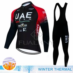 New UAE 2025 Cycling Jersey Set Winter Thermal Fleece Black TDF Clothing Long Sleeve Road Pants Bib Bike Suit MTB Maillot Ropa