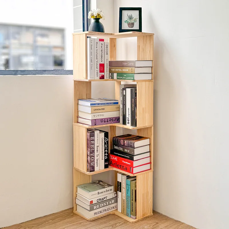 Multi functional solid wood triangle bookshelf, pastoral style log color storage shelf, corner cabinet against the wall BB644LF