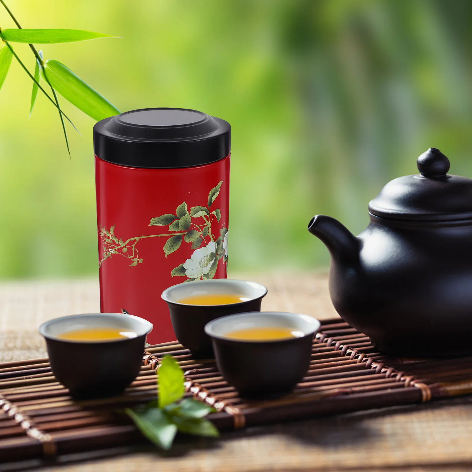 Airtight โลหะกระป๋องชาดอกไม้สีแดงนกออกแบบ Tinplate Storage Jar สําหรับชาใบหลวมกาแฟถั่ว Candy Snack Holder ขนาดใหญ่