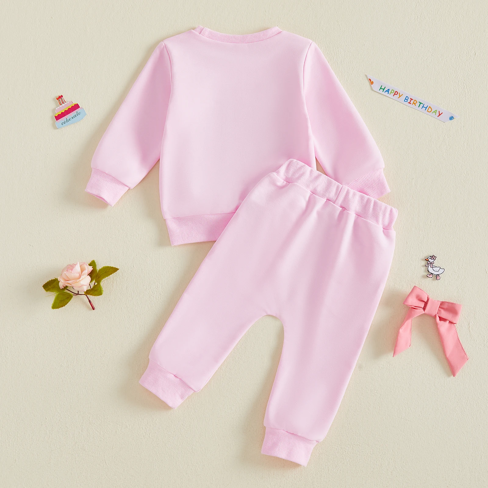 Baby Girl Birthday Outfit Long Sleeve Letter Goose Embroidery Pullover Sweatshirt Pants Sweet Baby Clothing Set