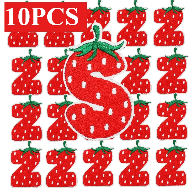 Lote de 10 Uds. De parches bordados con letras en inglés de fresa roja, decoración, 26 parches del alfabeto, bolsa de planchado/sombrero/vestido