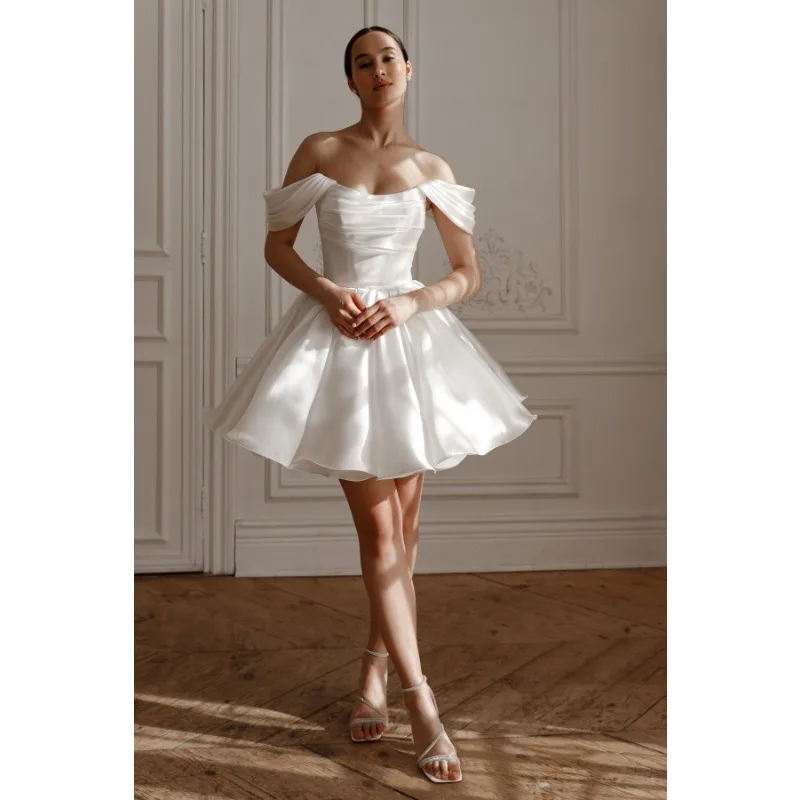 Banquet de mariage français blanc à une épaule, voile d'extérieur, fête d'anniversaire, réunion annuelle, robe de soirée courte, robe à la mode