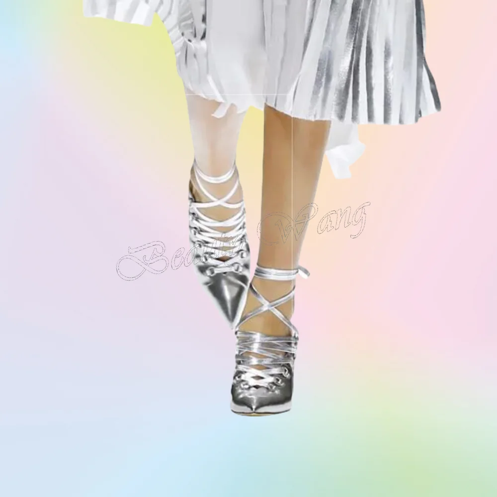 

Silver Cross Band Ankle Strap Sandals Pointed Toe Shoes Thigh High Thin High Heel Shoes for Women Shoes 2025 Zapatos Para Mujere