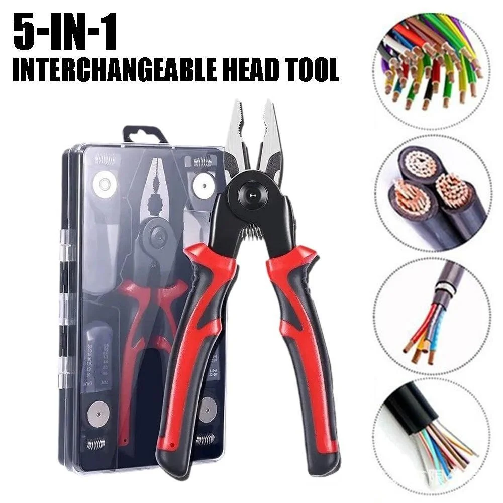 Lightweight 5 in 1 Pliers Set with 8 Inch Alloy Steel Construction for Portability and Durability in Tough Conditions