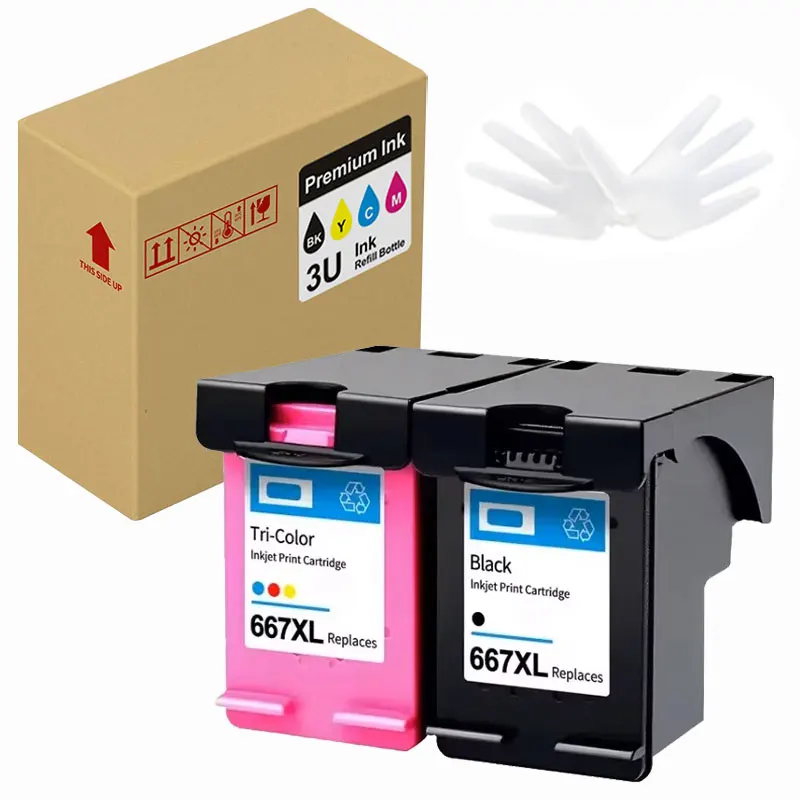 3U 667XL Ink Cartridge Replacement for HP DeskJet Ink Advantage 1275/2374/2375/2376/2775/2776/6475/6476/6075 Printer