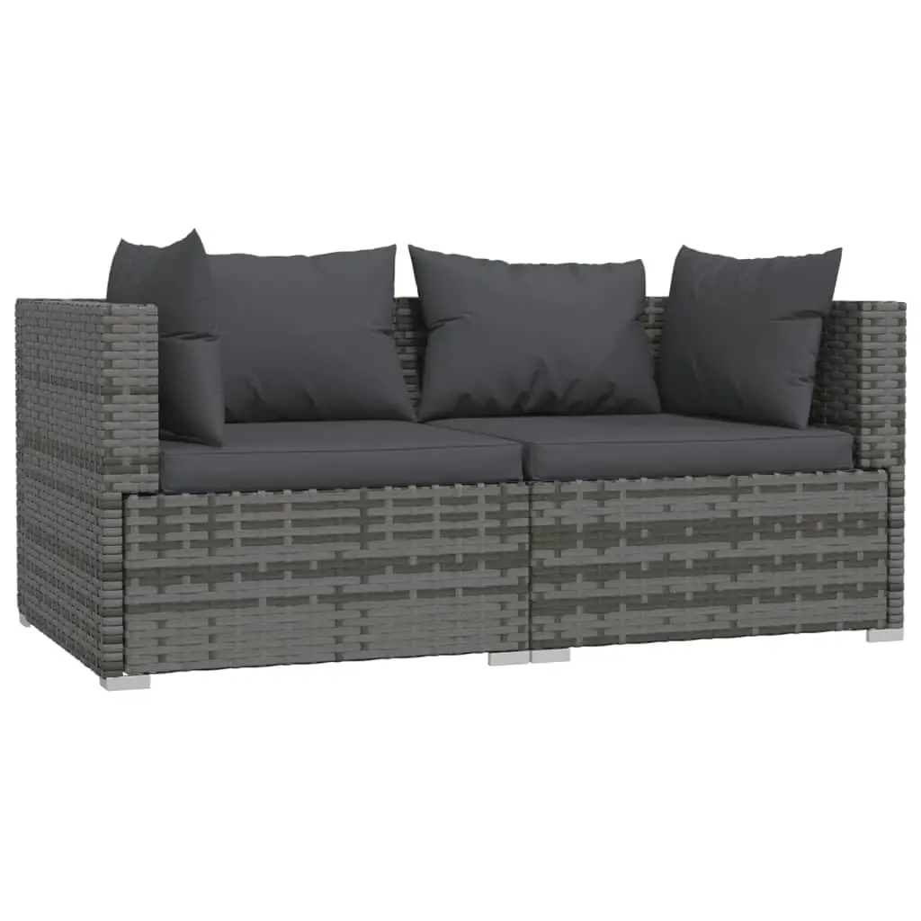 #Gray Rattan Outdoor Conversation Sofa Set with Cushions for Garden Balcony Backyard Porch Lawn