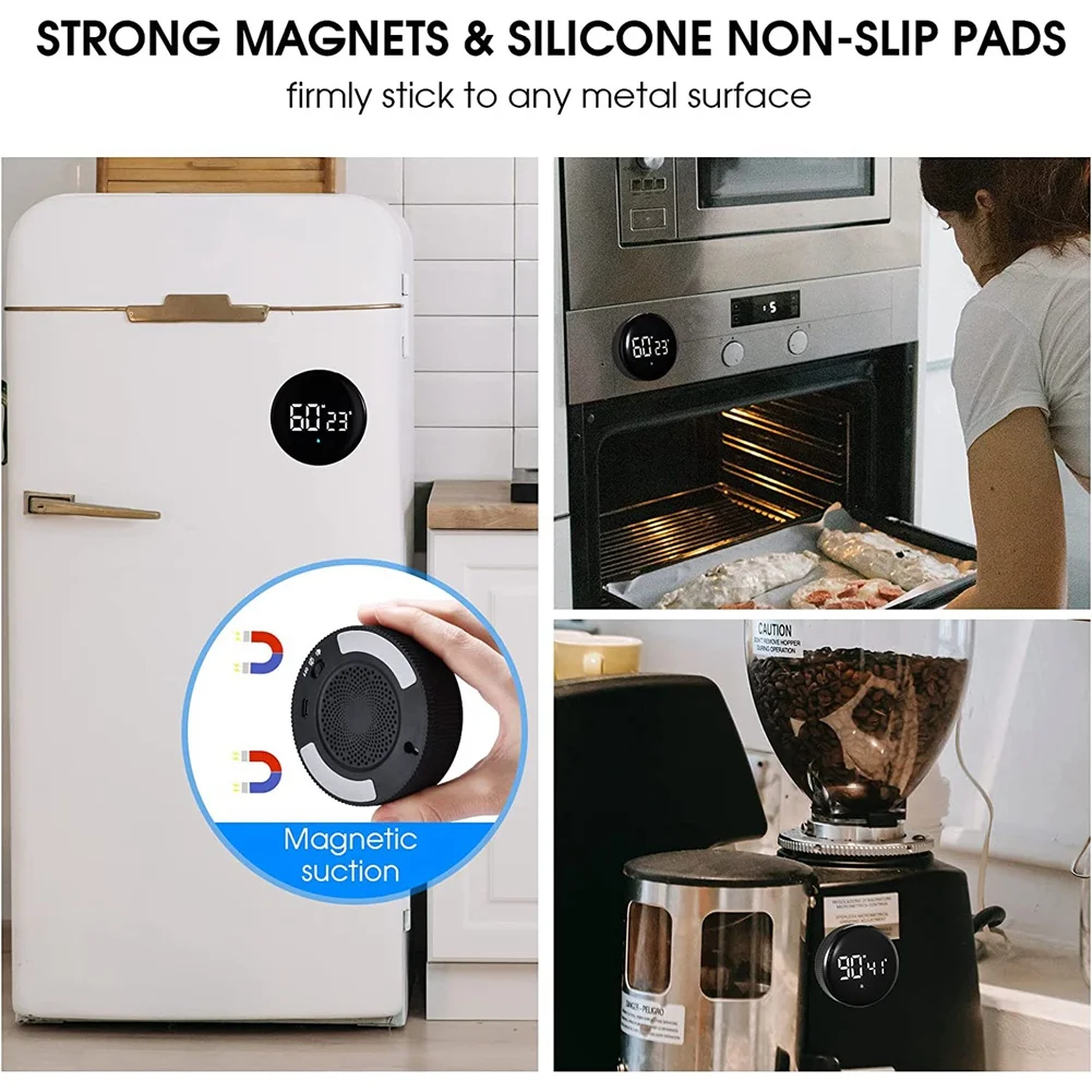 توقيت المطبخ القابلة لإعادة الشحن مع شاشة LED ، الموقت الإنتاجية المغناطيسية ، الموقت البصرية الفصول الدراسية الرقمية للأطفال ، أسود