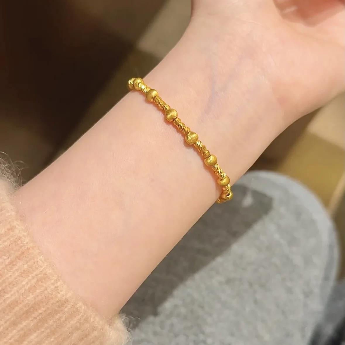 Chinese Style Lucky Blessing Gold Plated Bracelet Vintage Ancient Craft Cat Eye Cut Beads Attract Wealth Good Luck Dainty Bracel