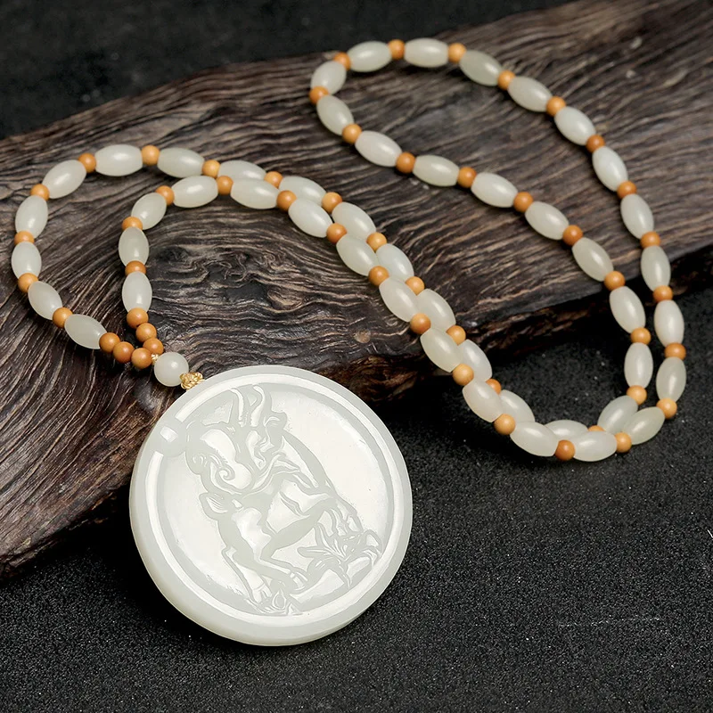 Fine Jewelry Natural Hetian Nephrite Jade Zodiac Sheep Pendant