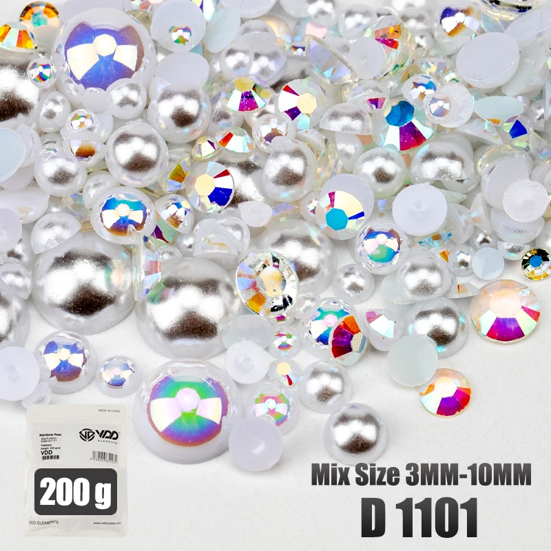 VDD 200g Großhandel Mix Größe Halbrunde Perlen ABS Flatback Perlen Harz Farbe AB Strasssteine zum Basteln DIY Nail Art Dekorationen – Detail 4