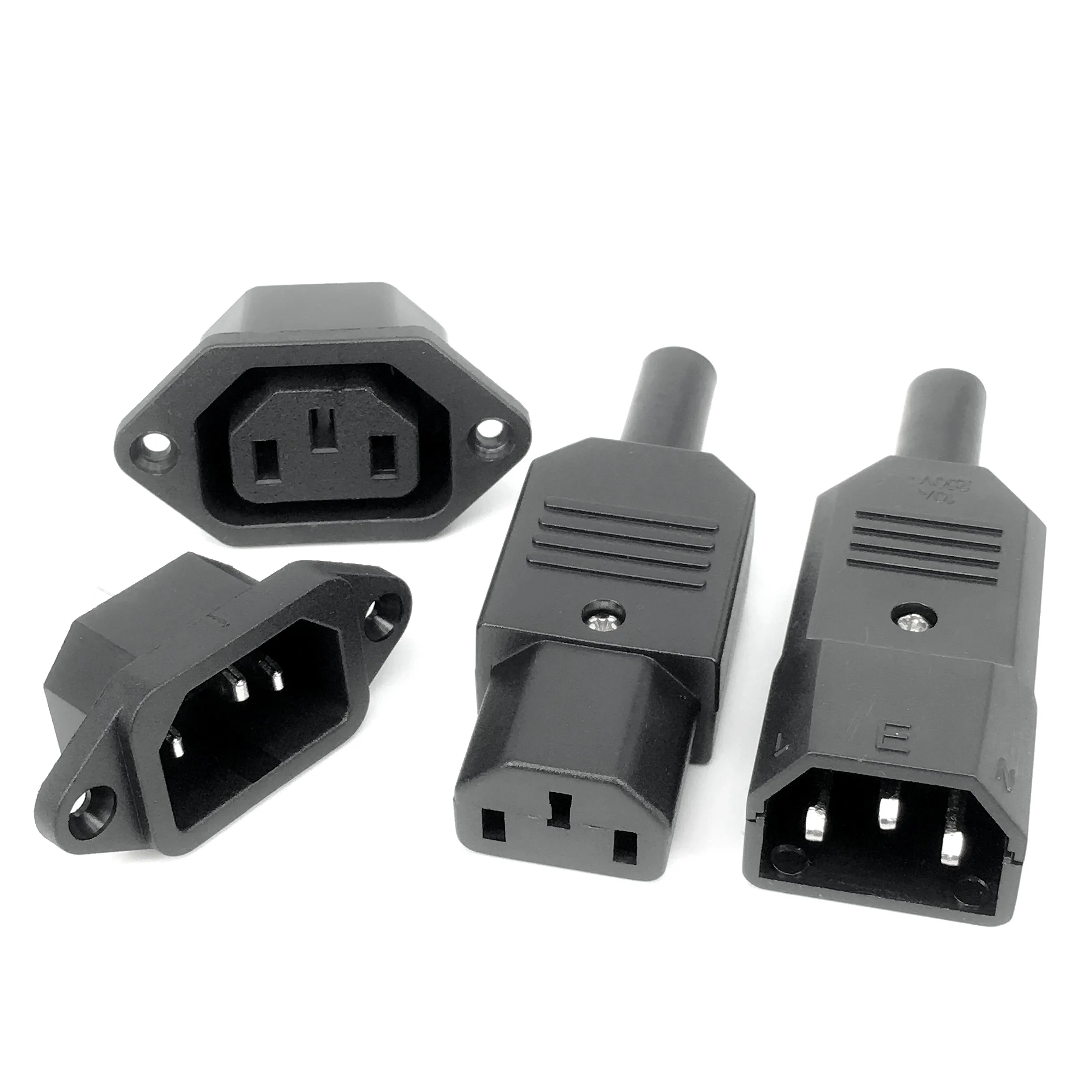 Conector de Tomada Elétrica IEC320 C14 C13, 3 Pinos, Macho e Fêmea, para Montagem