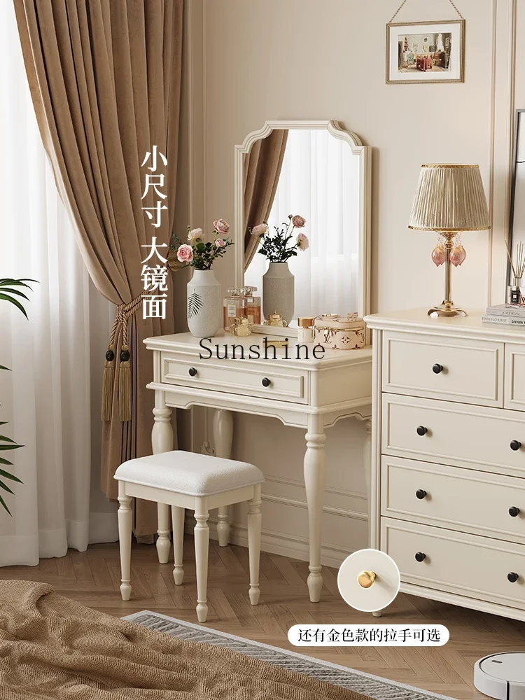 French solid wood dresser cream style small apartment makeup table       FT