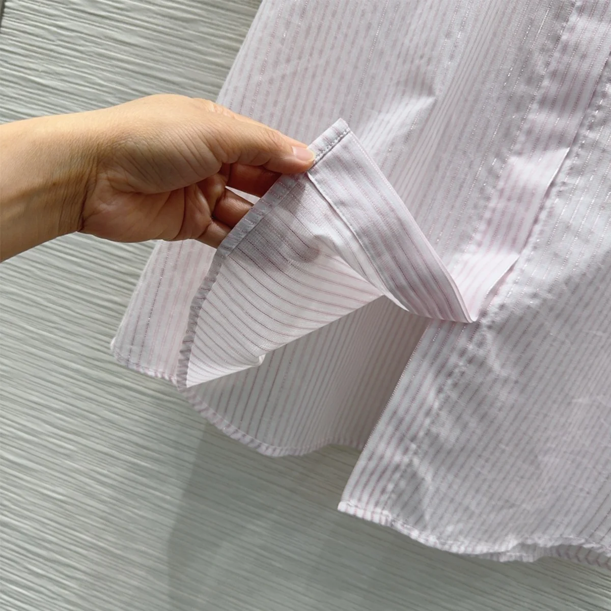 2026 High-Quality New Pink Striped Short Sleeve Shirt Set for Women Summer--hb720 view 3