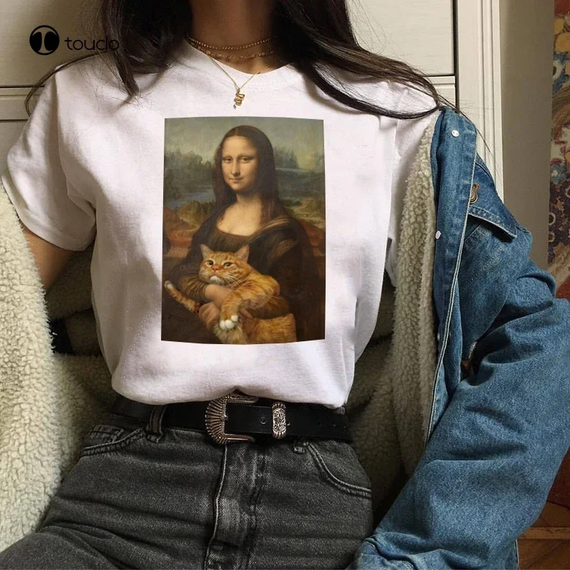 Summer Mona Lisa Hugs Cat Printed T Shirt Mona Lisa Smile 3D T-Shirt Casual T-Shirt Short Sleeve  T Shirt Tee Shirt unisex