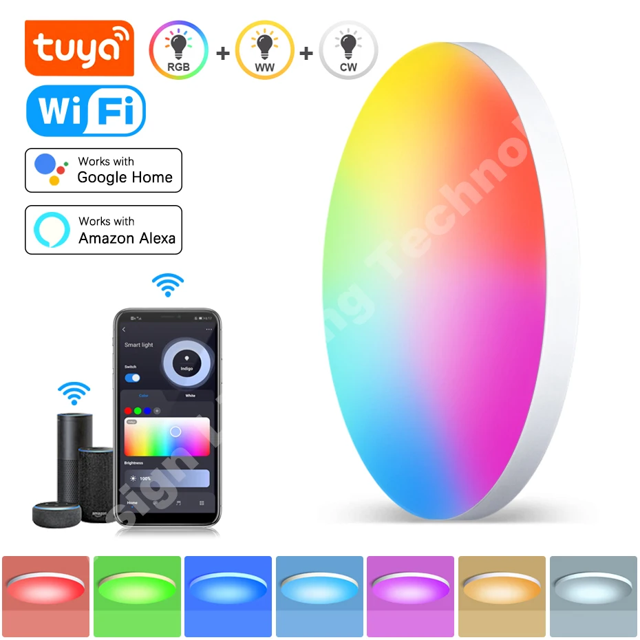 220V Modern RGB Ceiling Light 40W Smart WIFI RGB Dimmable Led Ceiling Lamp Work With Alexa Google Home for Indoor Lighting Decor