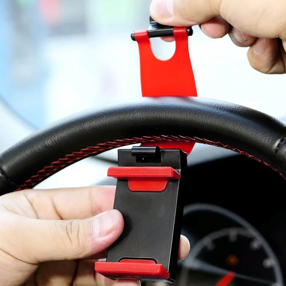 

1pc Red Mobile Phone Holder Clip Car Steering Wheel Bike Handlebar Holder Automotive Interior Decorative Universal Accessories