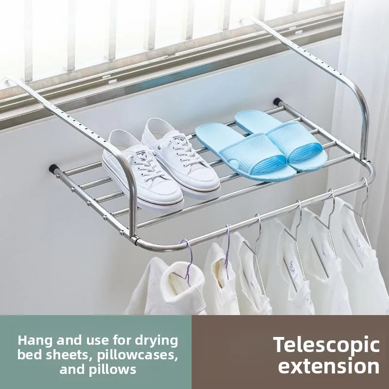 

Stainless Steel Indoor Balcony Portable Window Sill Retractable Folding Clothes Drying Rack Clothesline Storage Organizer