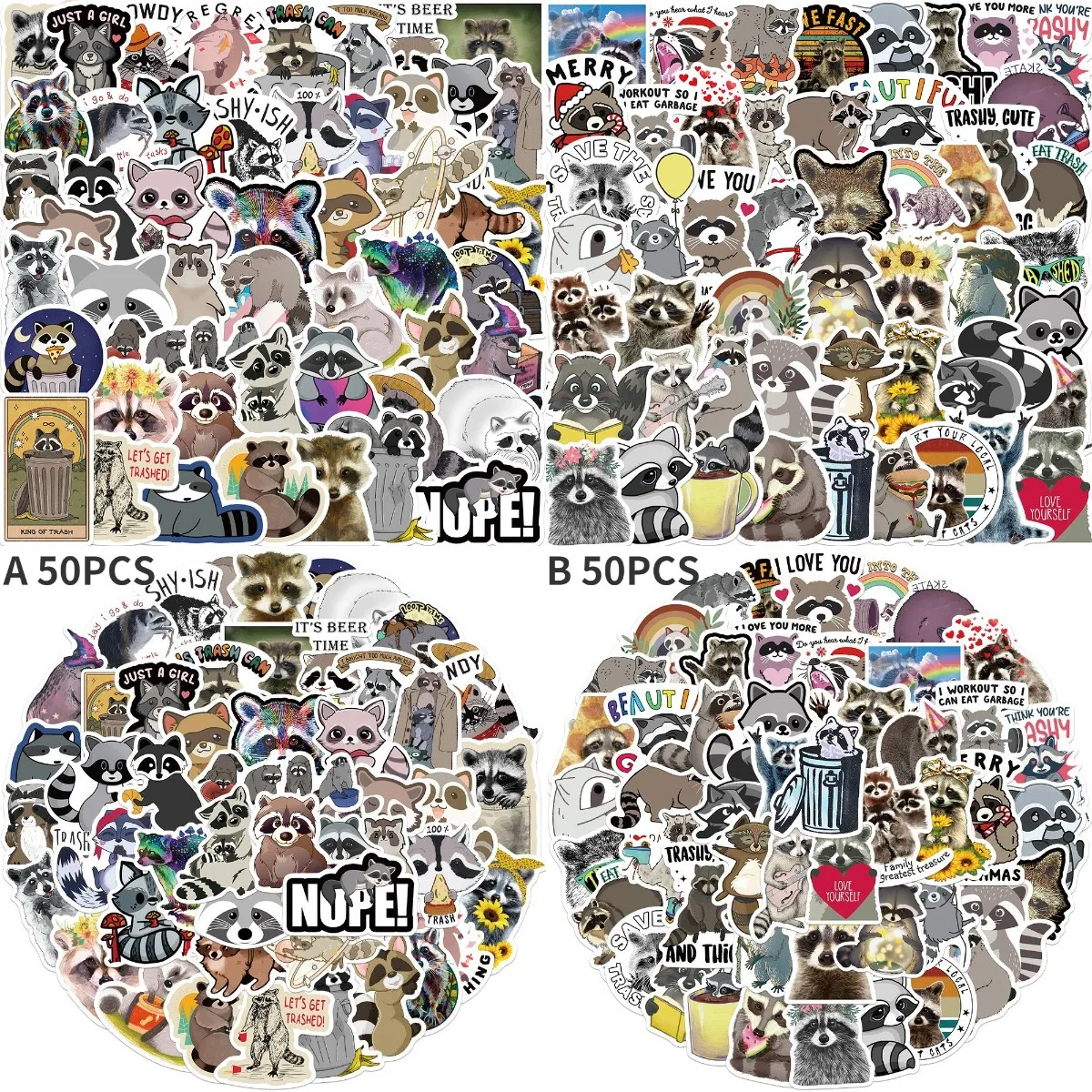 2 Style 10/50Pcs Cartoon Animal Raccoon Sticker Procyon Lotor Graffiti Stickers Cute Scrapbook Laptop Suitcase Kids Stickers